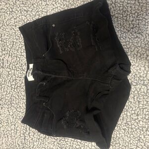 Wax Jean Black Ripped High-Rise Denim Shorts